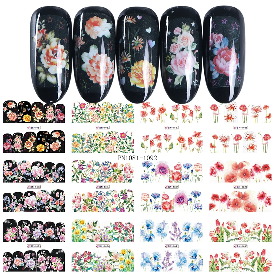 

12pc Nail Sticker for Nails Blooming Flower Water Transfer Decals Temporary Tattoos Decoration for Nail Art Polish LEBN1081-1092