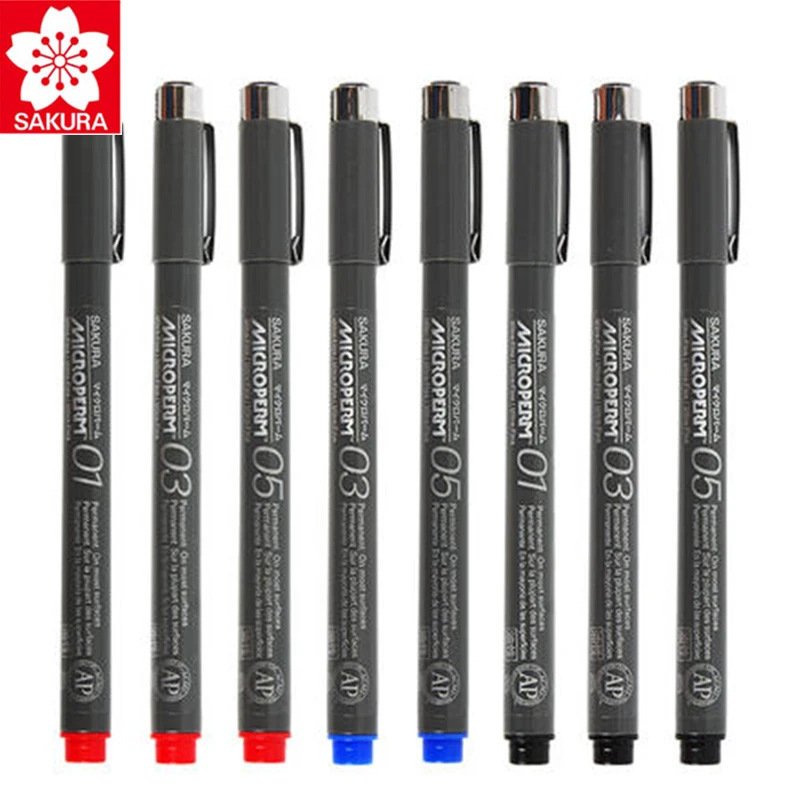 

Sakura microperm Fine Line Pen Oil Based Ink Needle Pen Ultra Fine Point Pen 0.1mm 0.3mm 0.5mm Black Blue Red Colors Art Supply