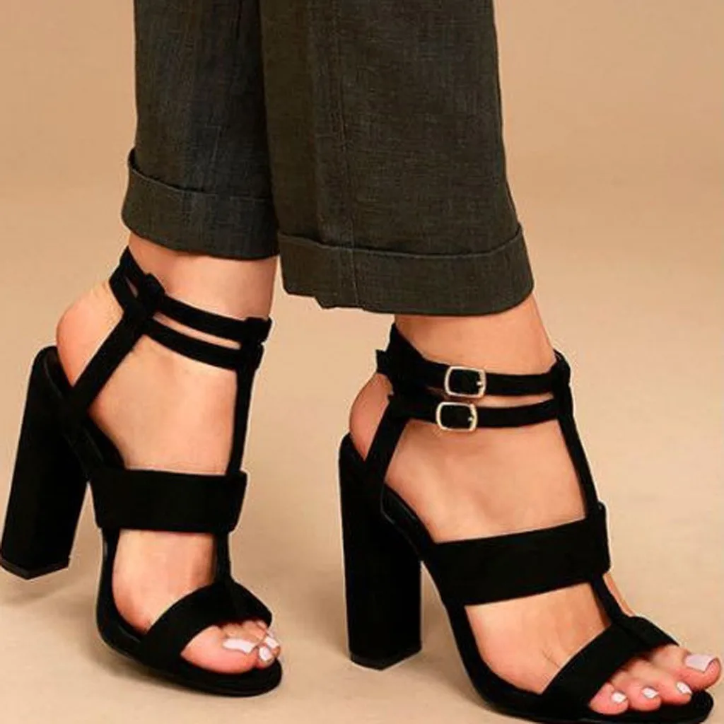 

SAGACE-Ankle Strap Heels Sandals Women 2019 Summer Shoes Open Toe Chunky High Heels Party Dress Sandals Big Size 42 6J28