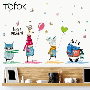 

Tofok DIY Cartoon Giraffe Zoo Animals Wall Stickers Ins Home Decoration Children Room Students Dormitory Nursery Mural Decal