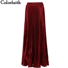 Colorfaith XL Длина 100 см 110 см новая мода Сатиновые макси юбки плиссированные женские длинные юбки с высокой талией Saias Femininas SK0401