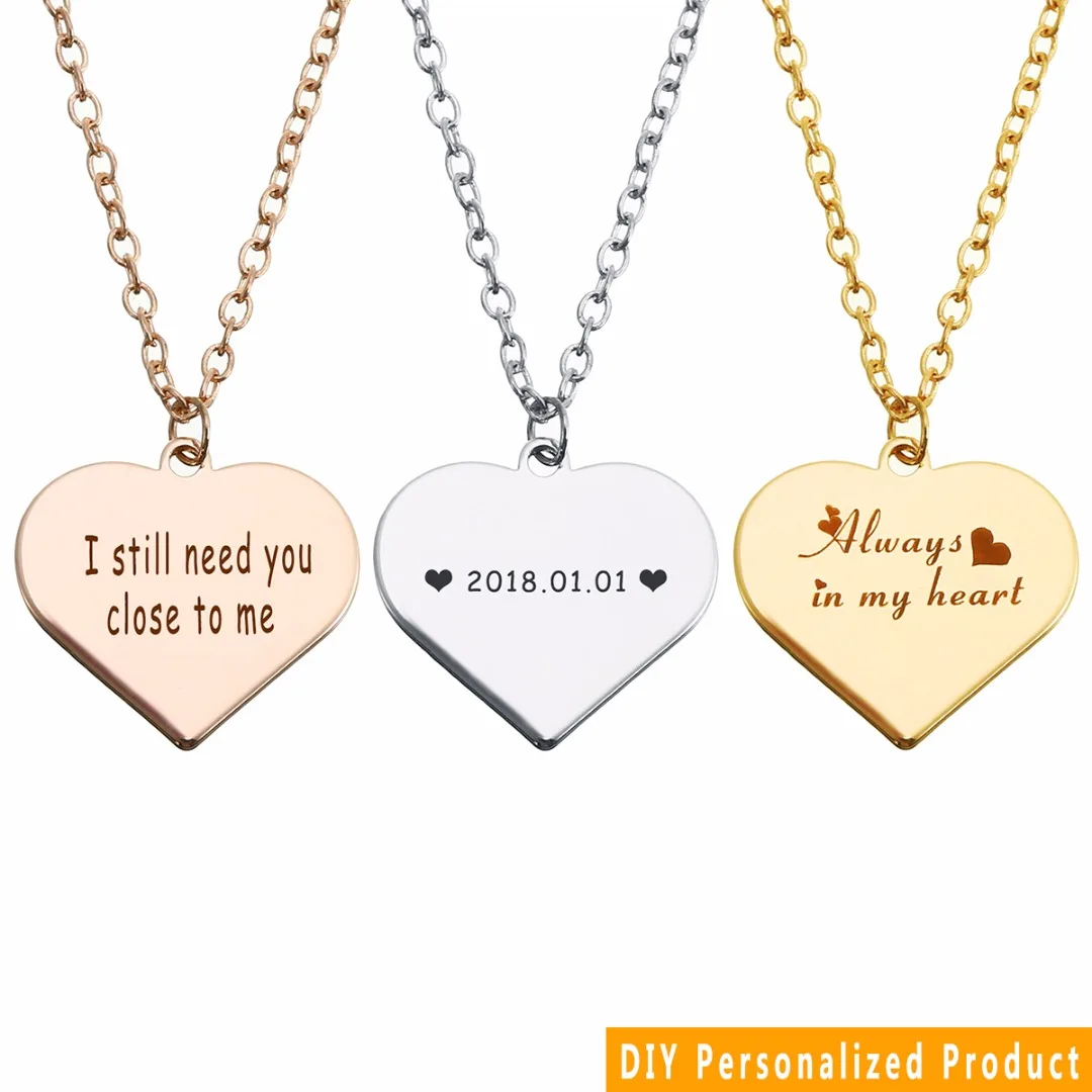 2019 New Personalized Link Chain Long Necklace For Couple Engrave Name Initial Necklace Pendant Charm Stainless Steel Jewelry