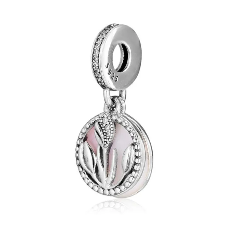 

Original 100% 925 Sterling Silver Flower Dangle Charm Fits Pandora Bracelets International Women's Day Pendant DIY Jewelry