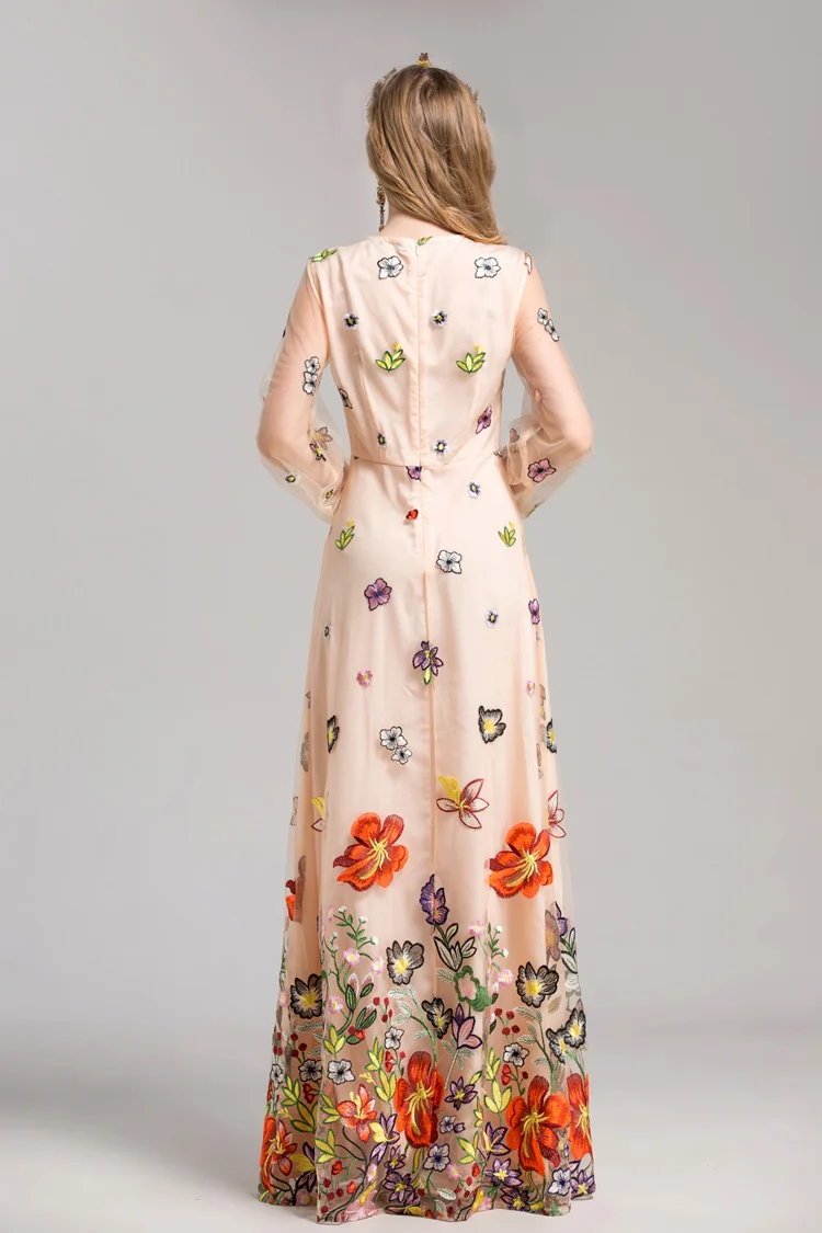 Новое поступление, женские платья с круглым вырезом и длинными рукавами, роскошные элегантные платья макси с цветочной вышивкой для выпускного вечера