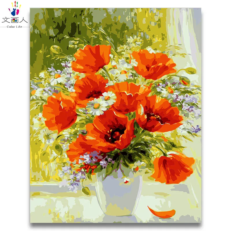 Vase Cherry Blossom Oil Paint By Numbers Package Diy Painting