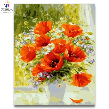 

Vase cherry blossom oil paint by numbers package diy painting coloring draw pictures by numbers with kits for room decoration