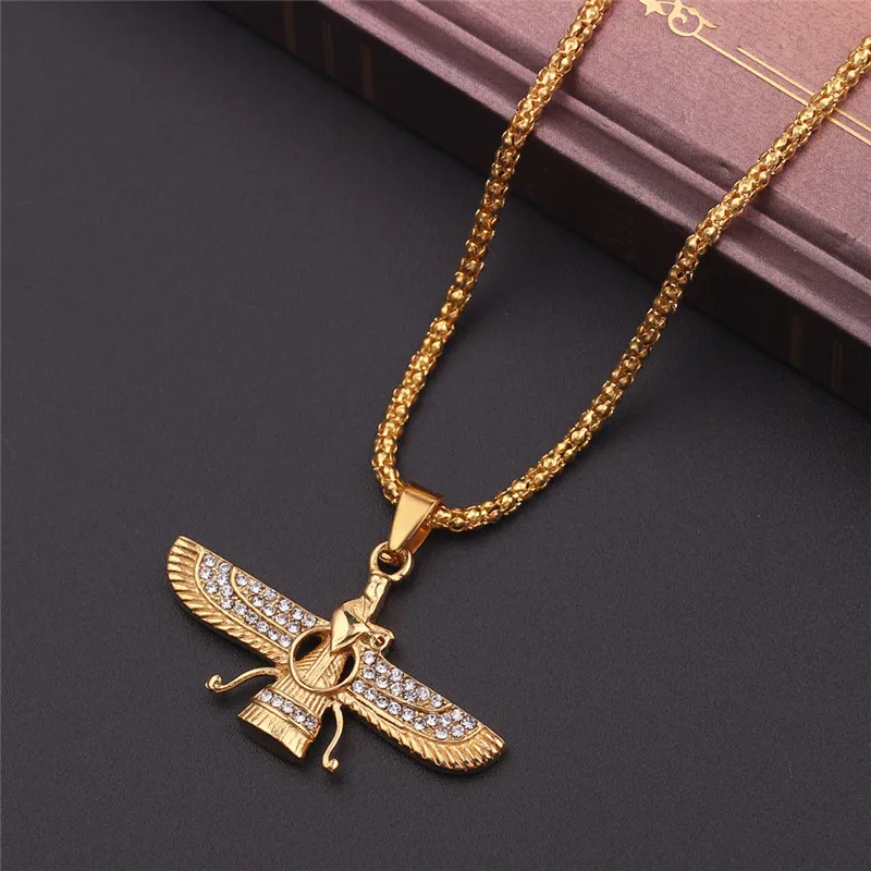 gold color Zoroastrian Farvahar Wing Necklace Pendant alloy Zoroastrianism Persian Achaemenian Men Jewelry necklaces