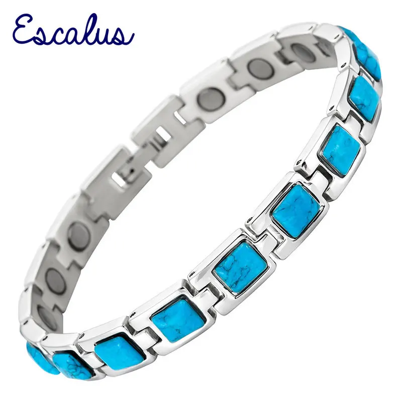 Escalus синий полудрагоценные камни магнитный браслет из нержавеющей стали для женщин звено цепи носить ювелирные изделия браслет Шарм