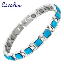 Escalus синий полудрагоценные камни магнитный браслет из нержавеющей стали для женщин звено цепи носить ювелирные изделия браслет Шарм