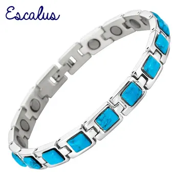 

Escalus Blue Semi-Precious Stones Magnetic Stainless Steel Women Bracelet Link Chain Wearing Jewelry Bangle Wristband Charm