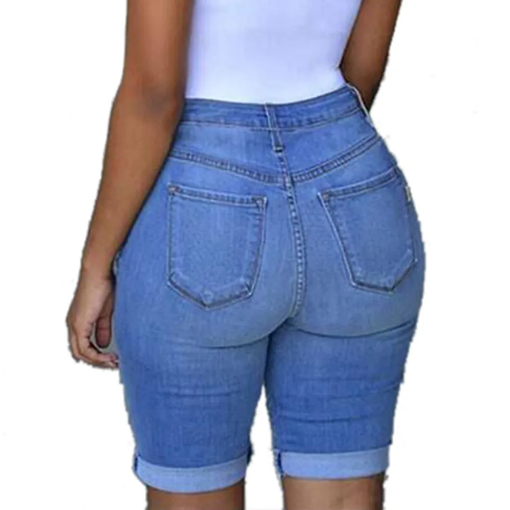 Женские однотонные джинсовые обтягивающие шорты джинсы Feminino брюки рваные шорты Бермуды джинсовые брюки с высокой талией летние