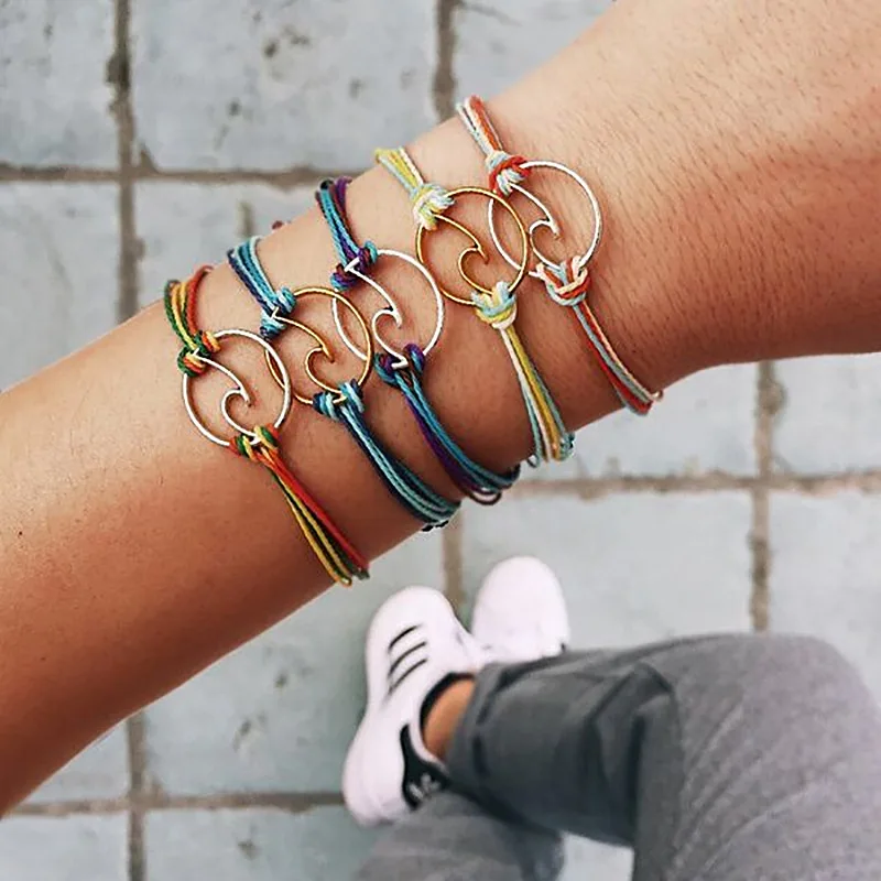 

Boho beach Surf Wave Charms Weave Rope Bracelets Handmade Friendship Colourful Bracelets Bangles Fashion Jewelry For Women
