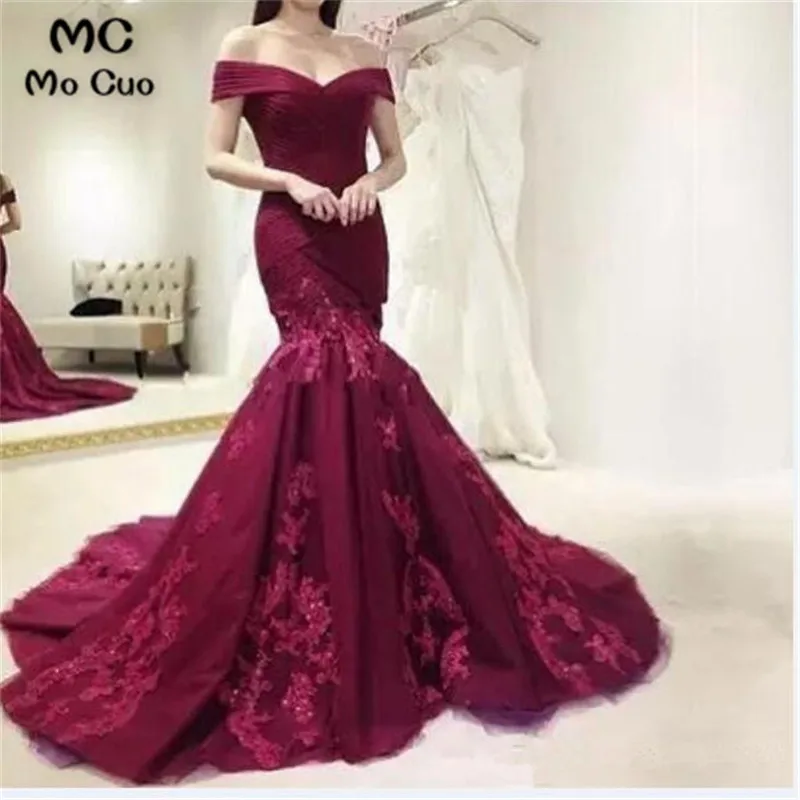 2019 Бургундия Русалка Вечерние платья Длинные с короткими рукавами Vestido Longo Тюль с короткими рукавами Формальное вечернее платье