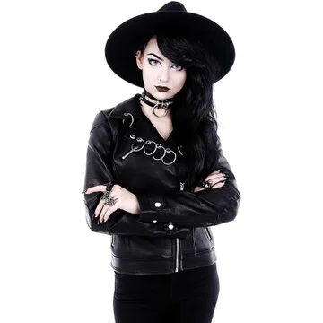 

Explosion Models Cool Dark Black Pu Leather Clothing Personality Punk Iron Ring Diagonal Zipper Ribbon Women's Clothing