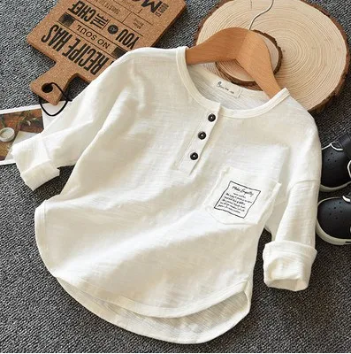 Детская футболка; Новинка года; мягкая футболка из бамбукового хлопка для мальчиков; Свободная Повседневная футболка с длинными рукавами для девочек; RT524 - Цвет: white