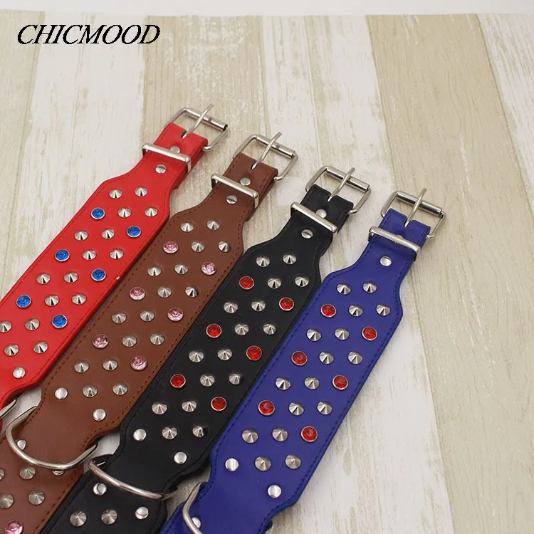 

PU Leather Dogs Collars & Leads Rhinestone Studded Bling Pet Dog Collar Soft PU Leather Puppy Cat Collar