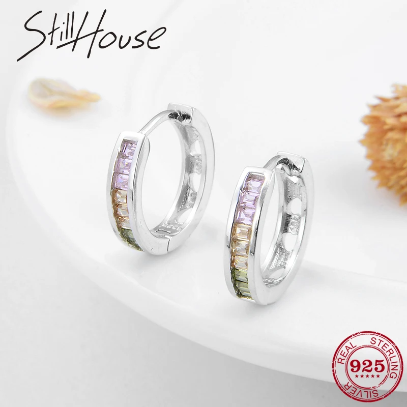

New Pink and Sparking Zircon Round shape for women Authentic 925 Sterling Silver Fashion Stud Earrings Party Jewelry Gift