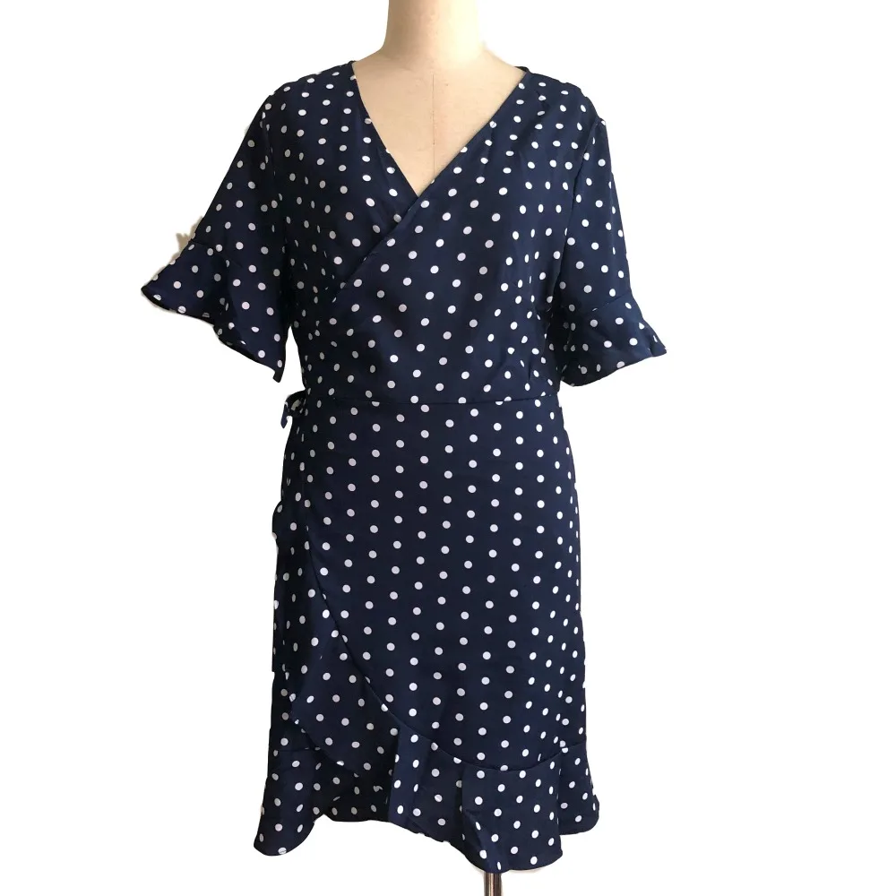 Robe Ete 2019 4XL Casual Short Sleeve V Neck Mini Dress Women Vintage Polka Dot Dress Elegant Ruffle Boho Beach Dress Plus Size01111
