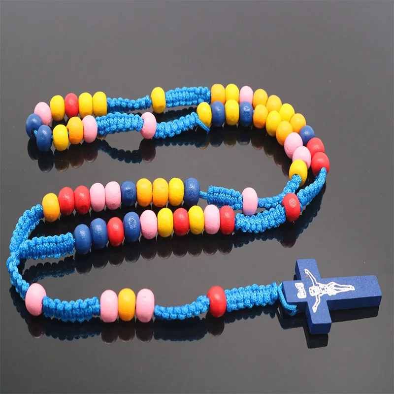 Религиозная Подвеска "Иисус" плетение Цветной четки крест ожерелье со свисающими бусинами для маленьких девочек католический религиозный Модные украшения