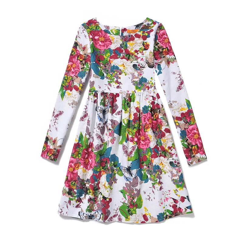 Весеннее платье с длинными рукавами для девочек, одежда с принтом птиц и бабочек, Платья с цветочным принтом для подростков, Детский костюм с животным узором Monsoon