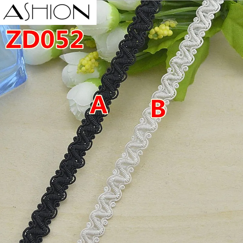 

Width 10mm black white beige polyester corrugated braided lash Crochet ribbon Curved edge lace trim ZD052