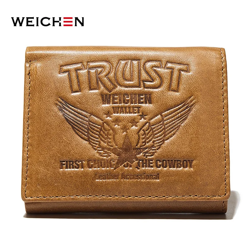 

Weichen Vintage Leather Men Wallet Trifold Genuine Leather Wallet Short Brand Male Small Purse Retro Leather Slim Wallet