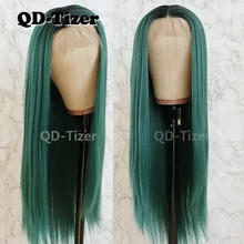 QD-Tizer# 1b/зеленый Омбре длинные парики шнурка Glueless термостойкие синтетические парики на кружеве шелковистые прямые