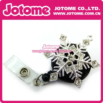 

Wholesale Crystal Snowflake Rhinestone Retractable Reel ID Badge Holder