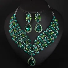 Luxury Green Crystal Necklace Set Sale Jewelry Female Dresses Exaggerated Accessories Dinner Parties Wedding Jewelry Wholesale residence major suit high set counters million baroque full luxury retro dinner exaggerated statement necklace girlfriend gift