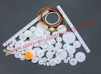

75 pcs/lot different type mini gear Plastic Gear Set DIY Rack Pulley Belt Worm Single Double Gears