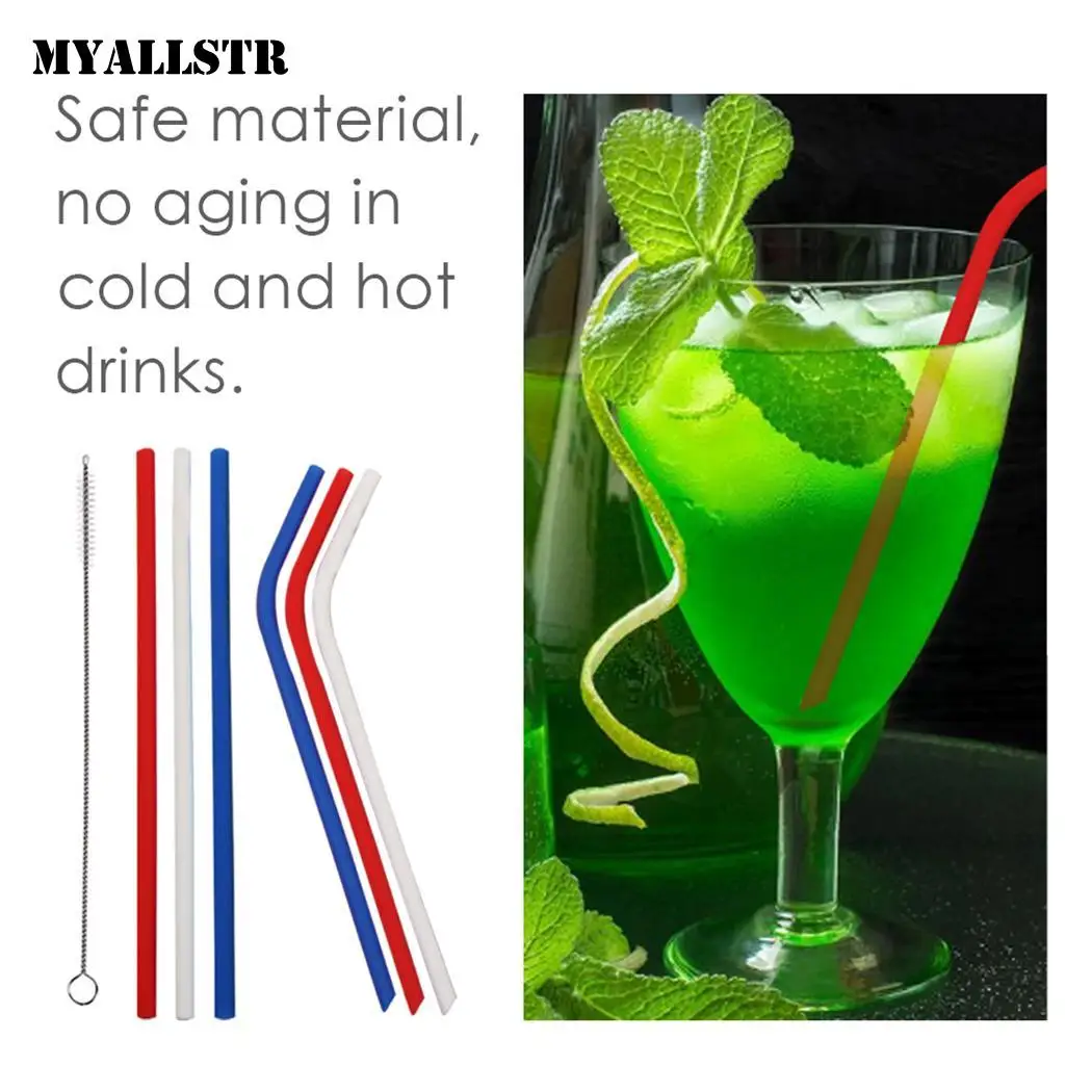 

Creative Silicone Straw Set Curved Straight Eco-friendly 68g Straw with Cleaning Brush Home, Outdoor, Casual