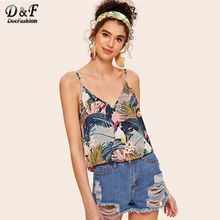 Dotfashion, тропический принт, двойной v-образный вырез, топ на бретельках,, летние повседневные топы для женщин, одежда, жилет, женская мода, камзол