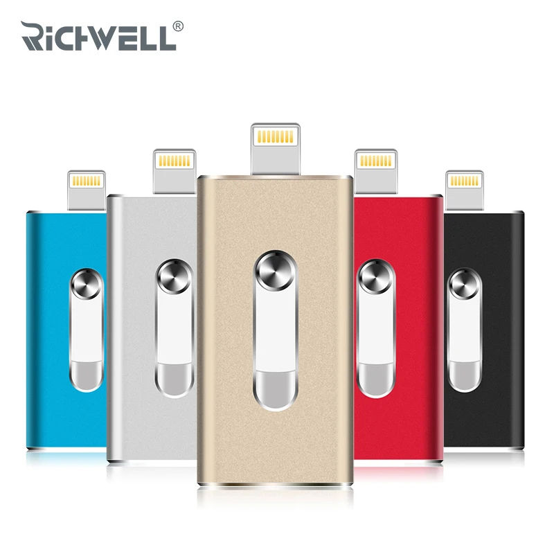 

Richwell OTG USB Flash Drive For iPhone X/8/7/7 Plus/6/6s/5/SE ipad Metal Pendrive HD Memory Stick 8G 16G 32G 64G Flash Drive