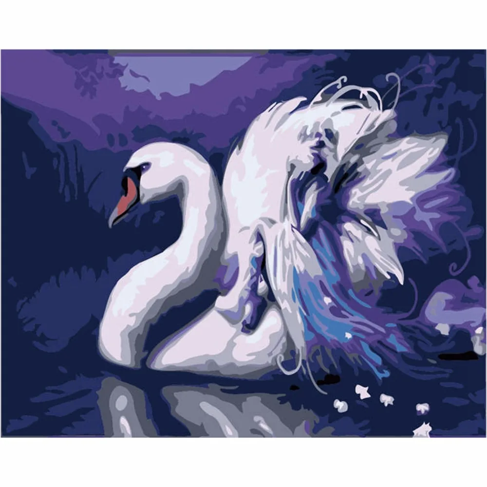 Home Decor Oil Paint Painting By Numbers DIY Picture Swan Drawing Hand Coloring Animal Paintings For Living Room | Дом и сад