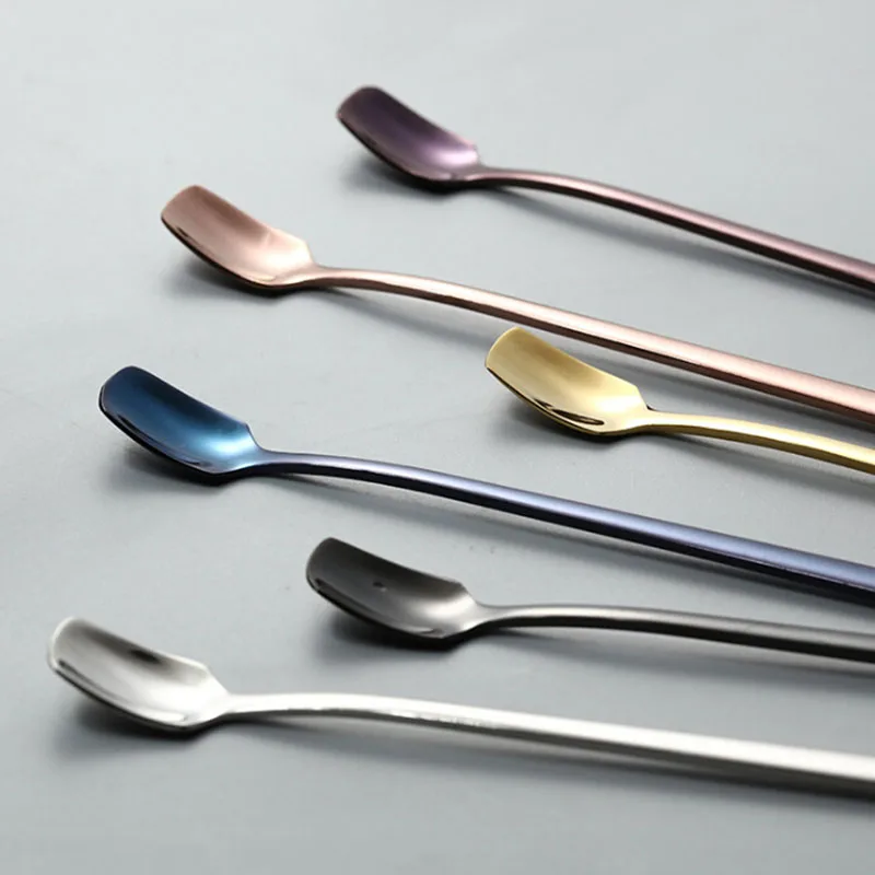 

New ideas 304 stainless steel square head ice scoop dessert long handle scoop Korean gold plated coffee spoon leisure spoon
