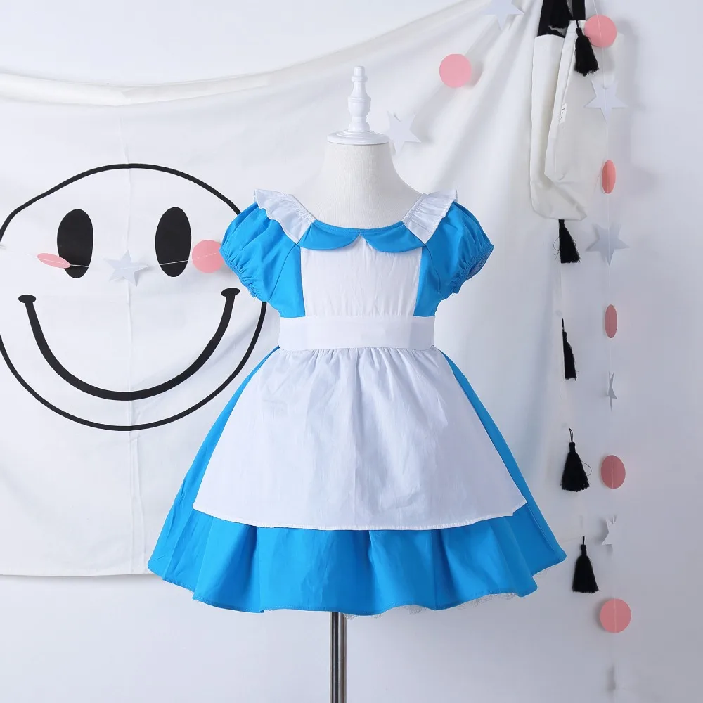 Алиса в стране чудес одежда для малышей девушка Алиса Костюмы с платьем в стиле принцессы Детский праздник верхняя одежда