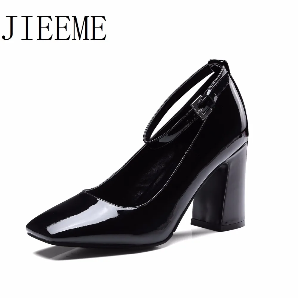 

2018 New Arrival High quality Full grain leather Black Pink Square toe Women pump Fashion High heels Square Heels Shoes woman