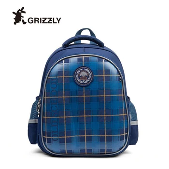

2019 GRIZZLY brand School Bag Kids Orthopedic Backpack With Reflective Strip Football lattice Pattern Children School Backpack