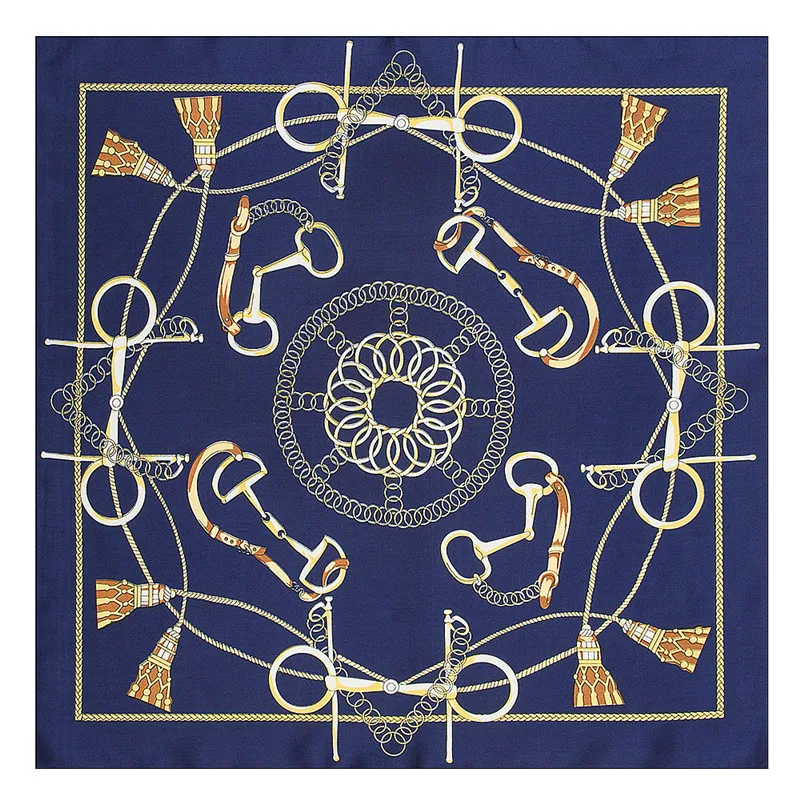 

60cm*60cm 2019 New Luxury Brand Chain Tassel Print Women Twill 100% Silk Scarf Small Square Scarves Fashion Hijab Headband