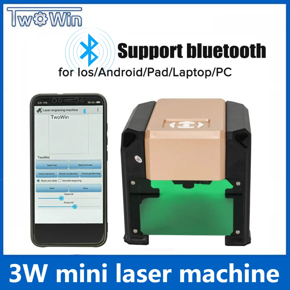 Upgrade Bluetooth 3000MW Purple CNC Laser Engraving Machine AC 110 220V DIY Engraver Desktop Wood font