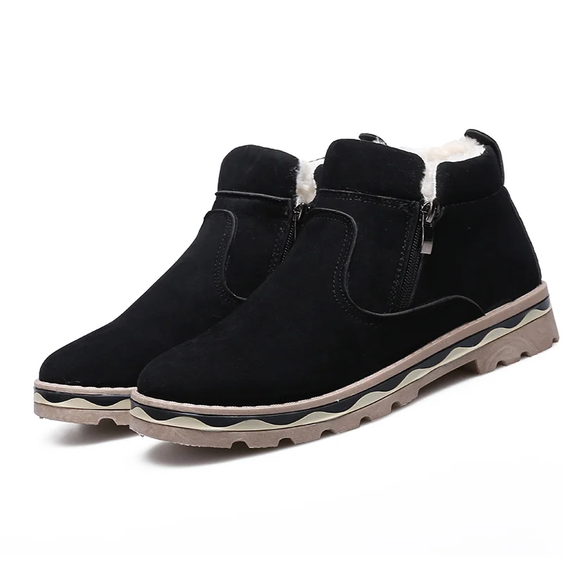 Merkmak/ г. Новая зимняя мужская обувь модные зимние ботинки в британском стиле, теплая Повседневная обувь с круглым носком Нескользящие ботильоны большого размера - Цвет: black men boots