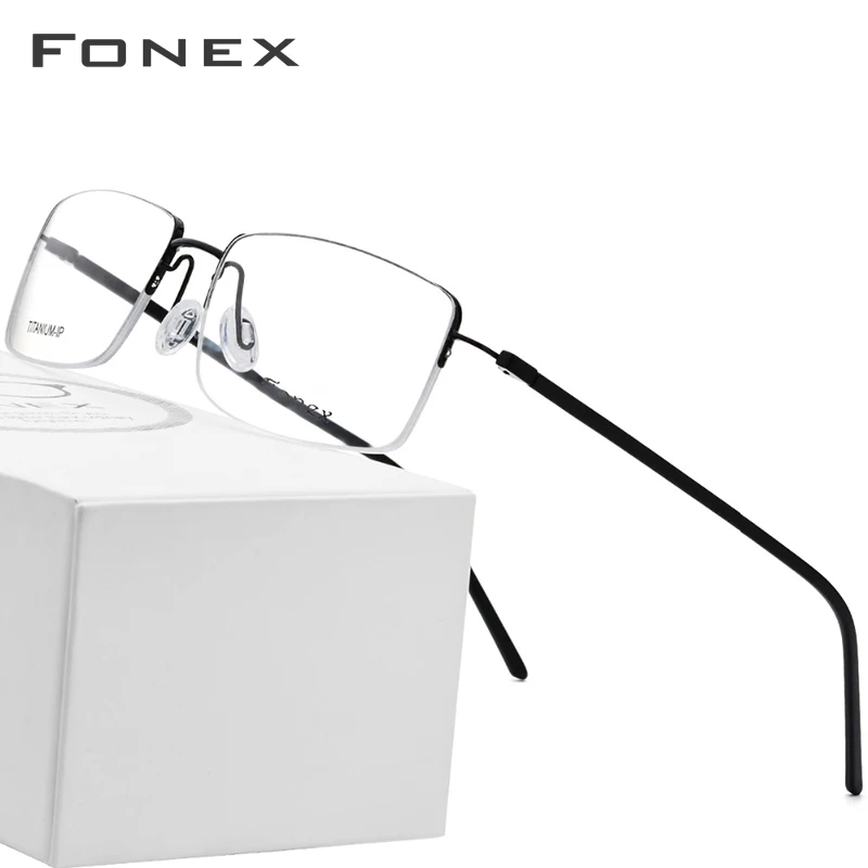 Montura de gafas de titanio puro de moda para hombres, montura cuadrada ultraligera de marca de diseñador para mujer, monturas ópticas de miopía, gafas 9128 - 1