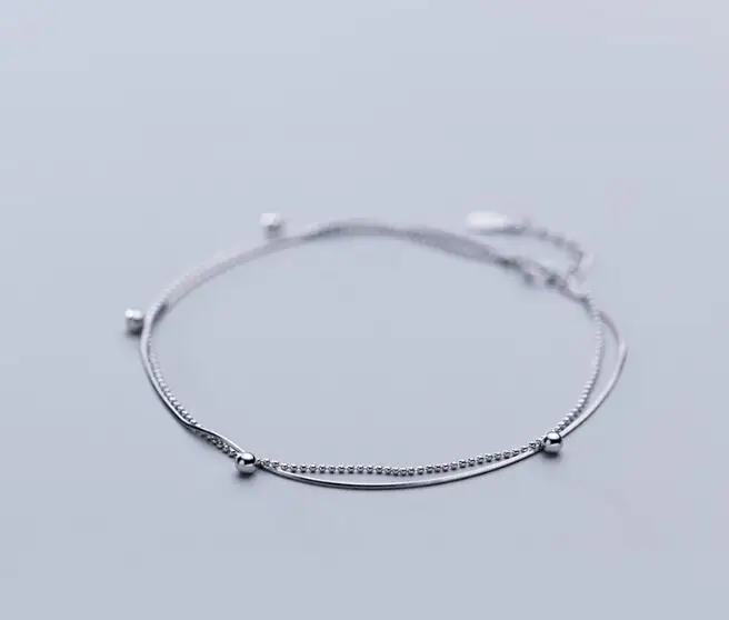 

1pc Authentic REAL. 925 Sterling Silver Fine Jewelry WHITE/GOLDS Double Rows Lucky Beads Ball ANKLET Bracelet adjust GTLS875