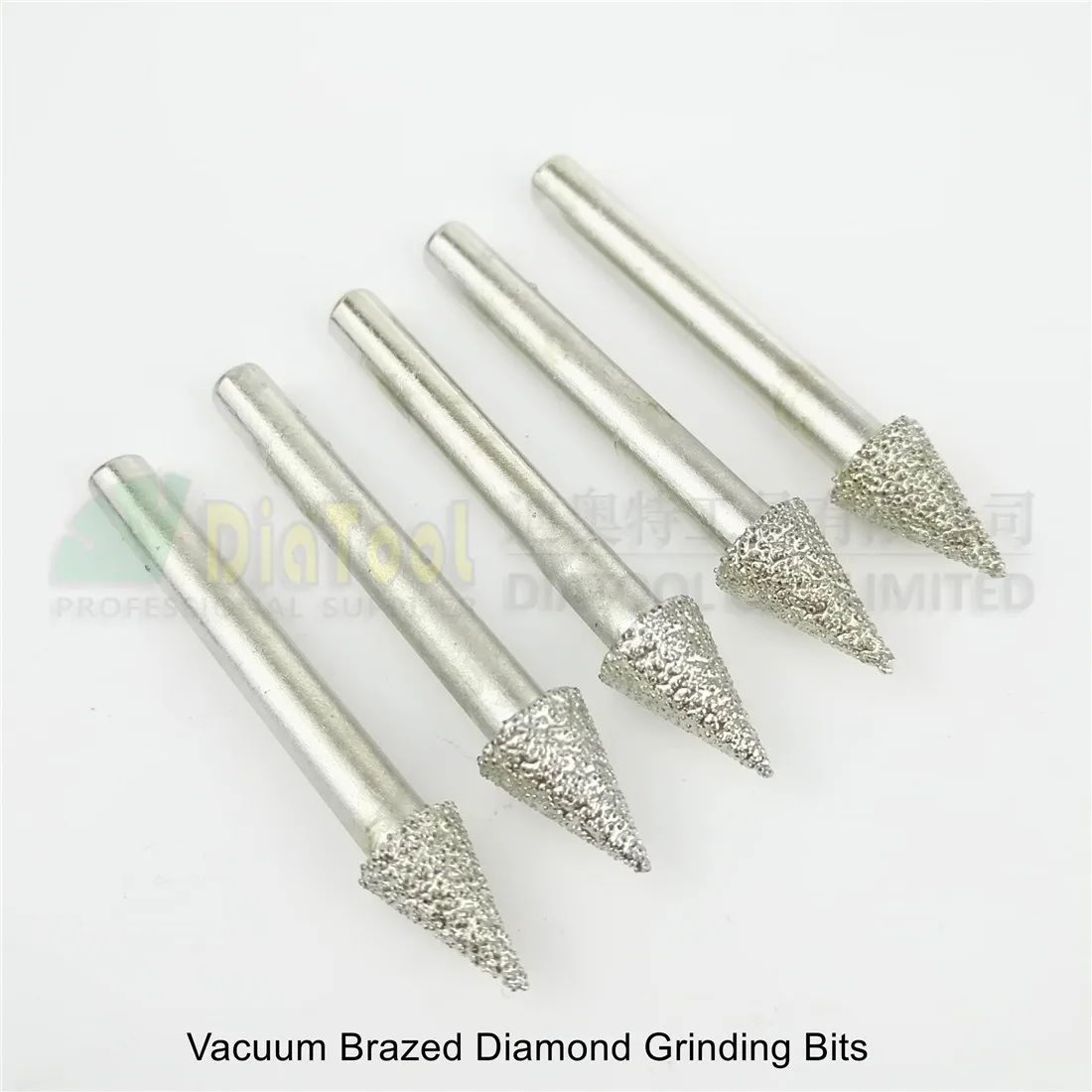 5pcs #19 Vacuum brazed diamond Grinding bits burrs carving tool Cone Mounted pints