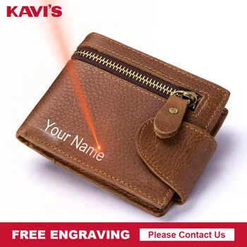 

KAVIS Free Engraving 100% Genuine Cowhide Leather Men Wallet Male Cuzdan walet Coin Purse Men Purse Luxury Small Perse Zipper