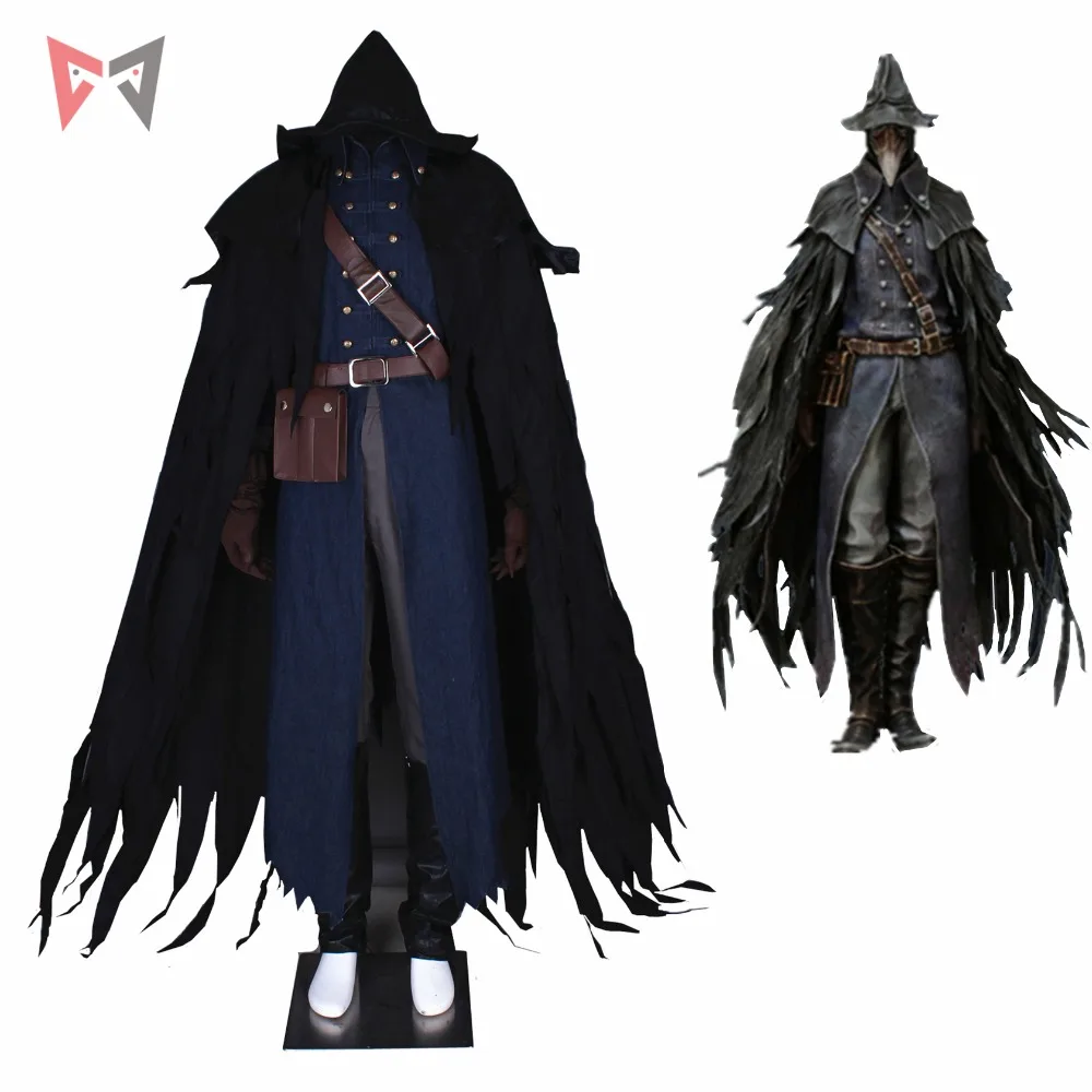 Mmgg Bloodborne Cosplay Crow Costume Cosplay Jeans Cappotto Pantaloni Borsa Cappello In Pelle 10 Pezzi Set Taglia Su Misura