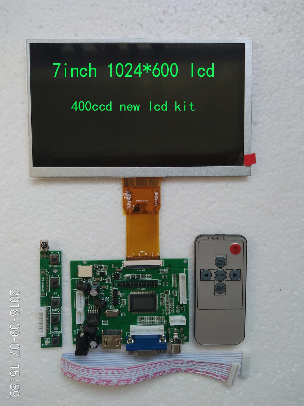 

7inch lcd kit 100% NEW 1024*600 500ccd High resolution LCD display kit for Carpc DIY Raspberry Pi