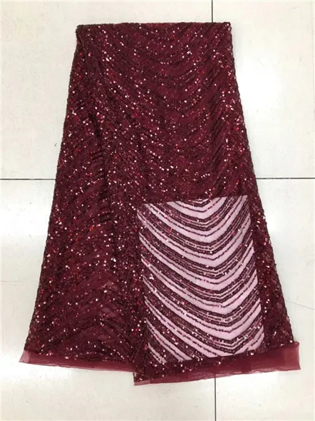 

High quality African net lace fabric with advanced Sequins wine Color guipure lace fabric.2017 New Nigeria tulle lace fabric