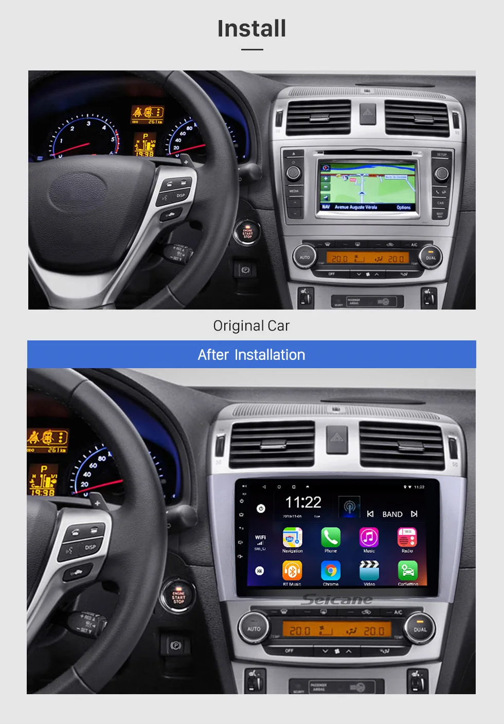 Best Seicane Car GPS Multimedia Player Radio For 2009 2010 2011 2012 2013 Toyota AVENSIS 9 Inch 8-core Android 8.1 2Din Head Unit 2