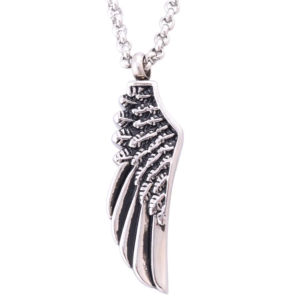 

New Fashion Unisex Stainless Steel Single Angel Wing Pendant Necklace Cremation Jewelry Ash Urn Necklaces Memorials IR192